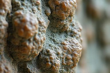 Close-up of miniature rock face showing intricate texture, color gradients, and weathering effects, indicating geological accuracy.